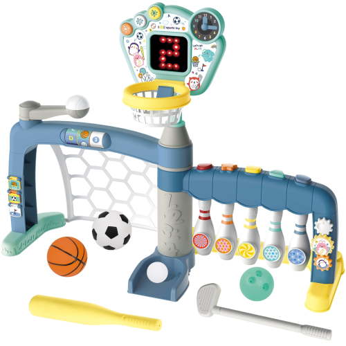 Kids Basketball Hoop with Adjustable Height, 5 in 1 Toddler Sports Activity Center Basketball, Bowling Baseball, Soccer, Golf