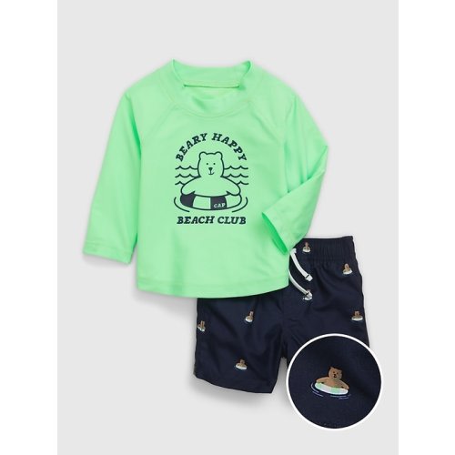 Baby Recycled Rash Guard Swim Two-Piece in neon mint green, size: 6-12 M