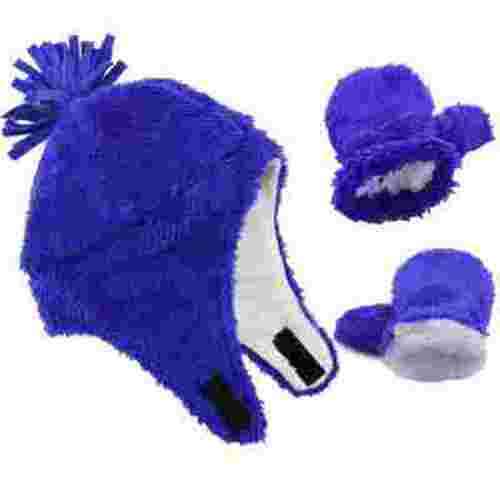 Zando Baby Winter Beanie with Ears Flap and Baby Mitten Set Infant Fleece Lined Hat and Glove Set Fuzzy Blue 2-12 Months