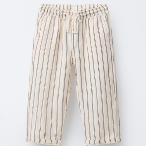 FLOWY LINEN BLEND PANTS - Ecru / Black | ZARA United States