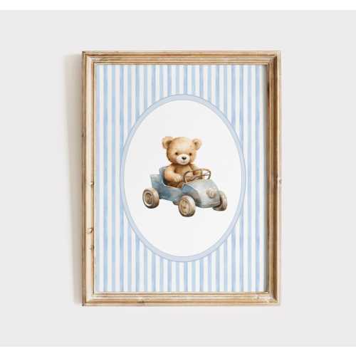 Teddy Bear Vintage Car Wall Art, Boy Nursery Decor, Farmhouse Baby Print, Little Boy Room Poster, Instant Download