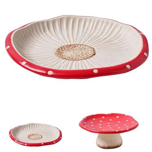 Mushroom Cake Stand, 9 in Cute Ceramic Mushroom Party Plates, Serving Tray Dish Plate Holders for Dinner Plates (A)