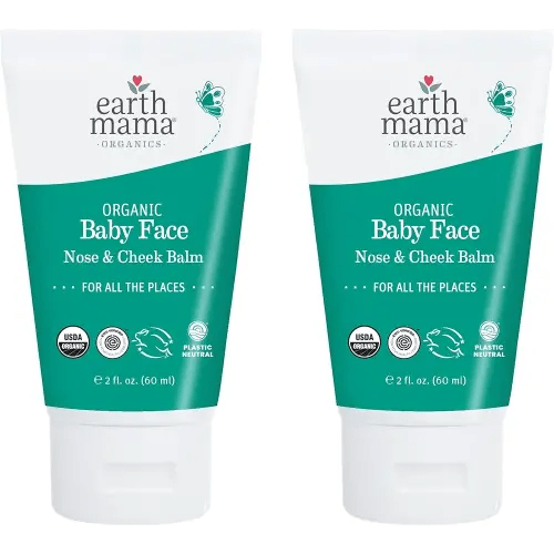 Earth Mama Organic Baby Face Nose & Cheek Balm | Moisturizer with Calendula Oil for Dry Skin Care, Natural Petroleum Jelly Alternative (2-Fluid Ounce, 2-Pack)