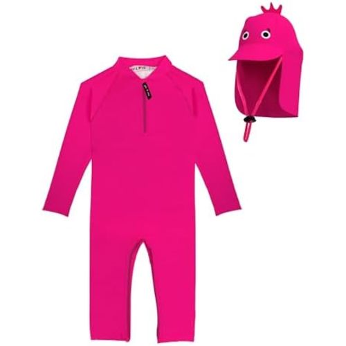 Newborn Baby Swimsuit Toddler Rash Guard Long Sleeve UPF 50+ Sun Protection Swimwear with Sun Hat Set