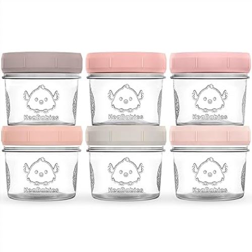 KeaBabies 6pk 4oz Glass Baby Food Containers - Leak-Proof, Microwavable Small Baby Glass Jars with Lids, Baby Food Storage Containers, Baby Snack Containers, BPA-Free Baby Food Jars (Roseate)