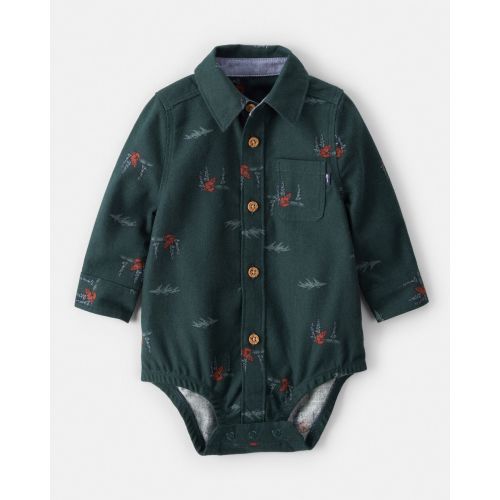 Baby Boy Woodland Fox Long-Sleeve Button-Down Bodysuit - Green - OshKosh B'gosh | Carter's