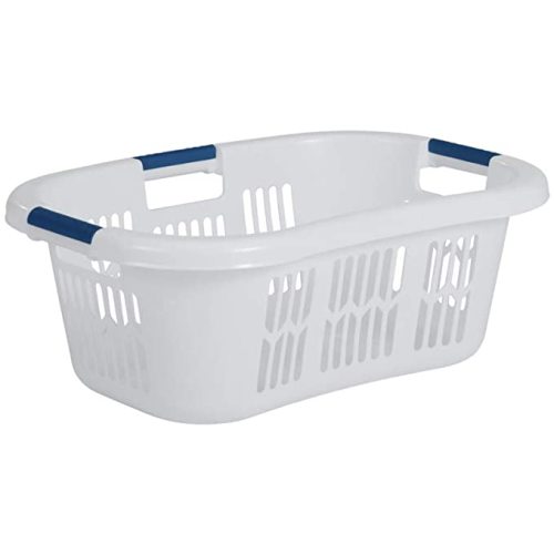 Rubbermaid Large Hip-Hugger Laundry Basket/Hamper, 1.5-Bushel, White, Stackable Storage Bin/Organizer for Bathroom/Bedroom/Dorm/Home