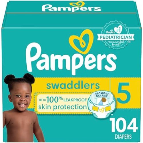 Pampers Baby Diapers - Swaddlers - Size 5, 104 Count, Ultra Absorbent Disposable Infant Diaper