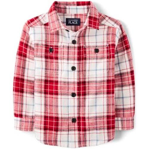 The Children's Place Baby Boys' and Toddler Long Sleeve Plaid Flannel Button Up Shirt
