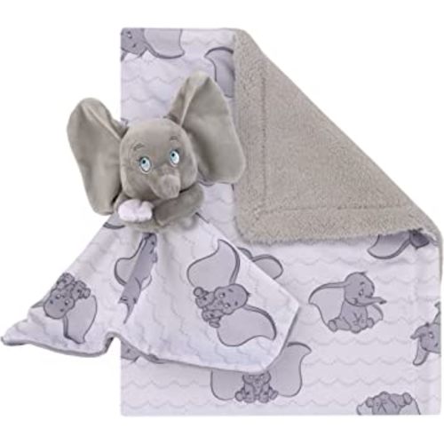 Disney Dumbo Gray and White Super Soft Sherpa Baby Blanket and Security Blanket 2-Piece Set