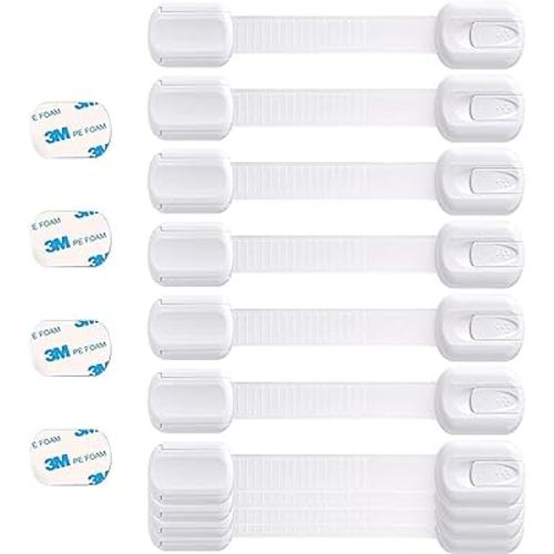 BooBoo® (10 PACK) Premium Cabinet Locks Baby Proofing, Child Proof Cabinet Locks with 3M Adhesive, Drawer Locks Baby Proofing Cabinets with No Drilling, 3M Adhesive + 4 Extra Stickers