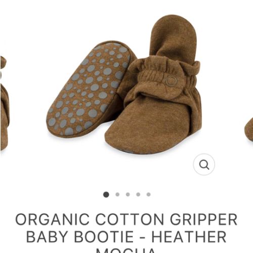Zutano Cotton Gripper Stay-On Baby Bootie Slipper - Heather Mocha