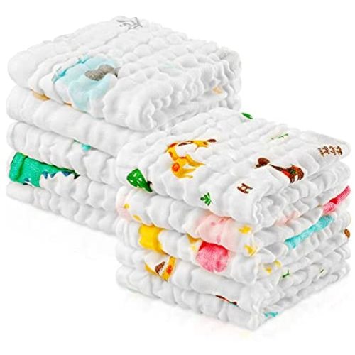 PPOGOO Baby Muslin Washcloths Natural Purified Cotton Baby Wipes Soft Newborn Baby Face Towel