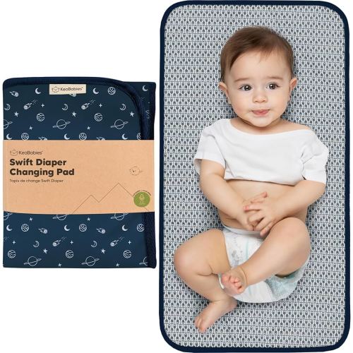 KeaBabies Portable Diaper Changing Pad, Easy Wipe Clean - Foldable Waterproof Baby Changing Mat for Diaper Bag, Compact, Lightweight, 25x13 Newborn, Infant, Baby Changer Travel Essential (Planets)