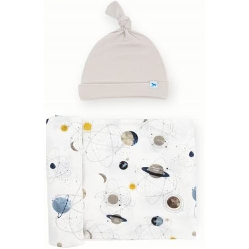 Little Unicorn Premium Stretch Knit Swaddle & Hat Set | Ultra-Soft with Optimal Stretch for Newborns | Giftable Set (Planets)