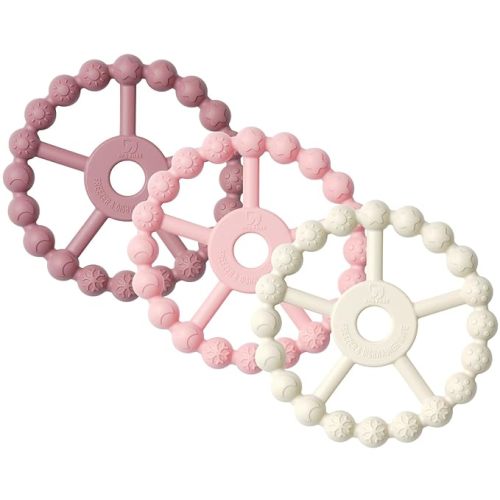 3 Pack Ring Teether, Silicone Teething Ring Toys for Babies 0-6 months, Seposeve Baby Teethers 6-12 months 12-24 months, Easy to Grasp Toy for Baby Teething Relief, Purple Pink White