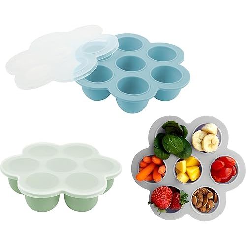 WAJIAYON Baby Food Storage Container, Silicone Baby Food Freezer Tray with Lid,Silicone Baby Fruit Food Feeder Teether Tray, Baby Food Storage Container Ice Cube Tray Maker for Homemade Baby Food-Blue