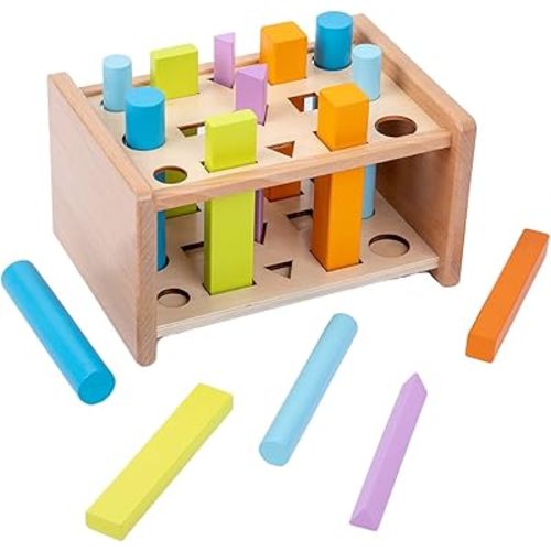 Montessori Toys for 1 2 3 Years Old Wooden 3D Shape Matching Toys,Wooden Posting Stand Montessori Color Sorting Sticks Game-Cognitive Shapes Colors,Educational Sensory Toy for Boys Girls Gift(15 Pcs)
