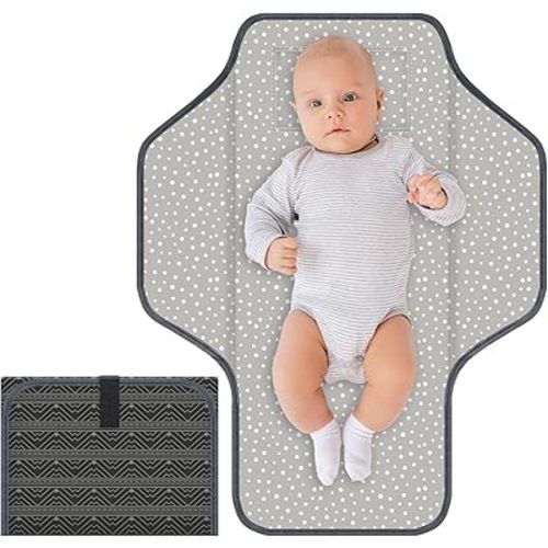 Baby Portable Diaper Changing Pad, Foldable Travel Diapering Changing Mat with Built-in Pillow, Waterproof Compact Changing Pad for Newborn Baby Changing Station, Infant Gift(Grey Mountain)