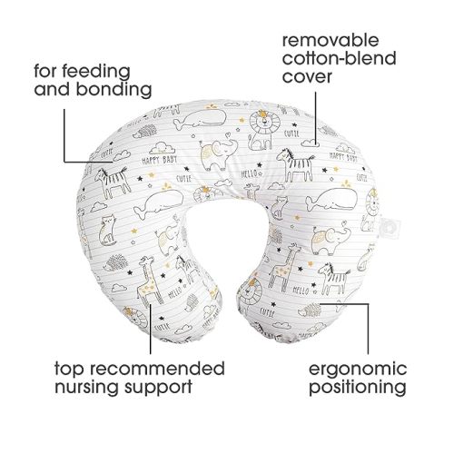 Boppy Nursing Pillow Original Support, White and Gold Notebook, Ergonomic Nursing Essentials for Bottle and Breastfeeding, Firm Fiber Fill, with Removable Nursing Pillow Cover, Machine Washable