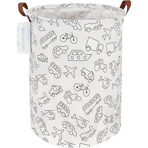 LANGYASHAN Laundry Basket Canvas Fabric Collapsible Organizer Basket for Storage Bin Toy Bins Gift Baskets Bedroom Clothes Children Nursery Hamper (Vehicle)