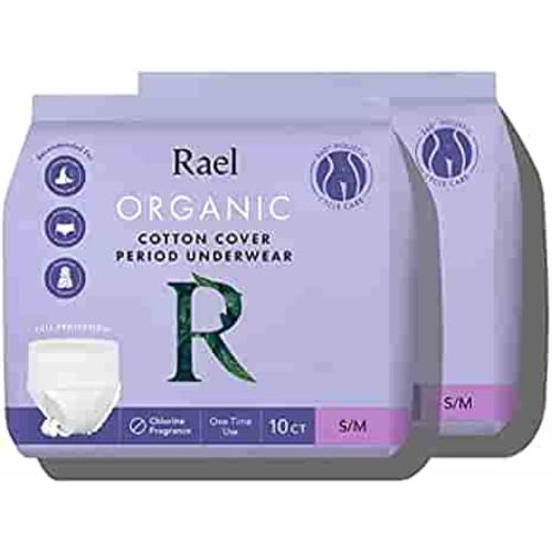 Rael Organic Cotton Cover Overnight Underwear - Panty Style Pad, Unscented, Disposable Period Underwear, Postpartum, Teen, Maximum Coverage (Size S-M, 20 Count)