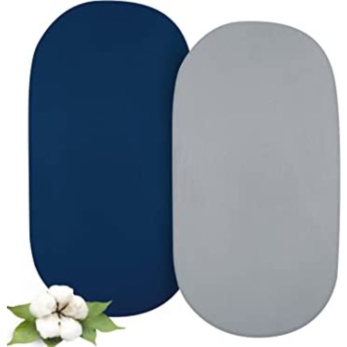 Bassinet Sheets Fit for Graco Sense2Snooze, Snoo, Delta Children, Dream On Me Karley, Chicco and Regalo Baby Bassinet,100% Cotton, 2 Pack, Ultra Soft Bassinet Sheet, Gray and Navy Blue
