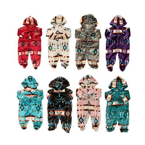 Super Soft Southwest Native American Style Baby Hooded Onesie Pajamas For Gifts