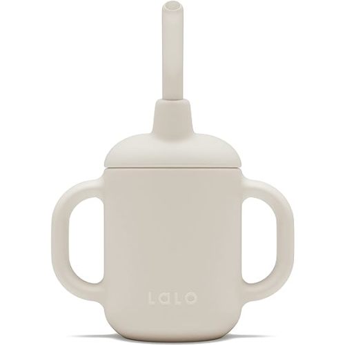 Lalo Little Cup, Non-Toxic Silicone Straw Cup with Handles - Baby and Toddler Sippy Cup - Mini Cup and Straw Training System, 4oz, Oatmeal