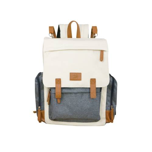 Cotton Canvas Baby Diaper Bag, Insulated Backpack With Change Pad, Waterproof Vegan Leather Rucksack