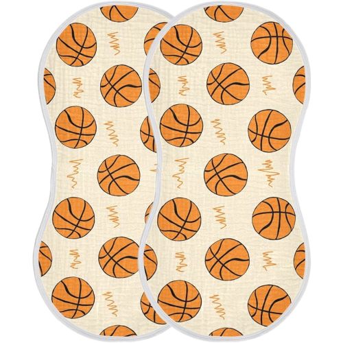 JHKKU Muslin Burp Cloths for Baby Boys and Girls - 2-Pack Ultra Absorbent Basketball Muslin Washcloths, Newborn Towel, Milk Spit Up Rags, Burp Cloth Bib for Unisex, 22 x 11 Inch