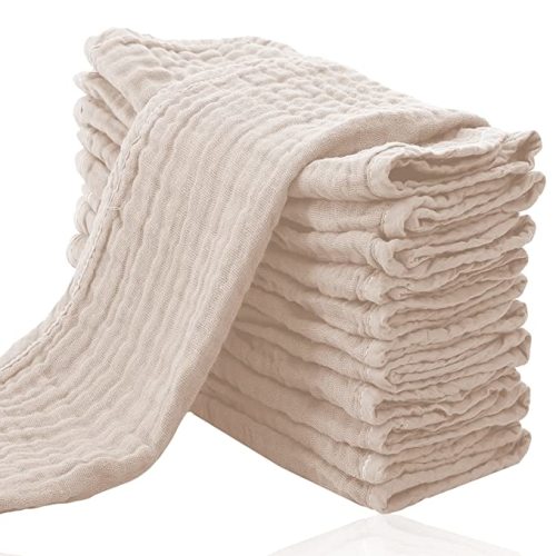 Cute Castle 12 Pack Muslin Burp Cloths for Baby - Ultra-Soft 100% Cotton Baby Washcloths - Large 20'' by 10'' Super Absorbent Milk Spit Up Rags - Burpy Cloths for Unisex, Boy, Girl - Brown - 20x10 Inch (Pack of 12)