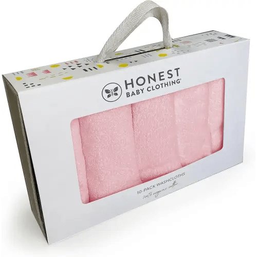 HonestBaby 10-Pack Organic Cotton Baby-Terry Wash Cloths, 10-Pack Pink, One Size