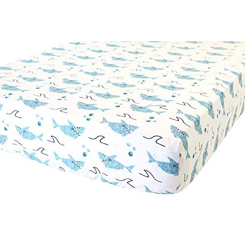 100% Cotton Fitted Crib Sheet - Premium Baby Bedding - Soft, Breathable & Durable - Shark Print