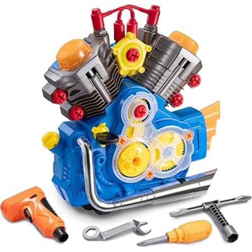 Engine Building Kit, Kids Mechanic Repair Set for Kids Motorcycle Engine,Take Apart Toys-42pc Playset,STEM Engine Model Kit Toy with Cool Lights&Sounds,Educational Toys for 3+ Year Old (Blue)