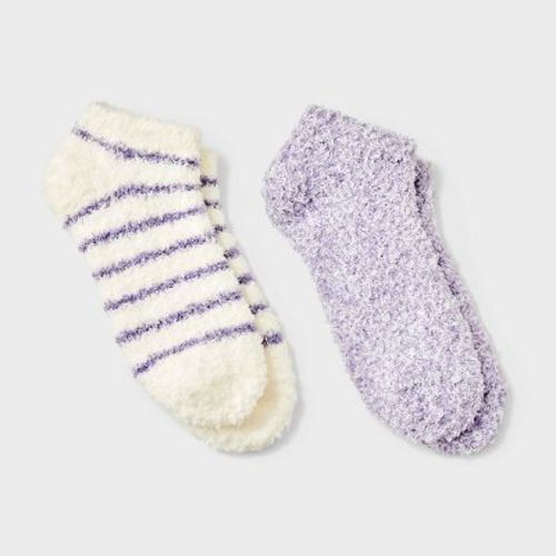 Women's 2pk Striped Chenille Cozy Socks - Auden™ Lavender/Marled Lavender 4-10