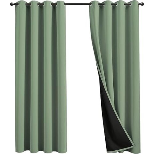 100% Blackout Curtains 84 inch Length for Bedroom, Thick Noise Reduction Thermal Insulated Grommet Window Drapes Room Darkening Curtains for Living Room, 2 Panels (52x84 inches,Greyish Green)