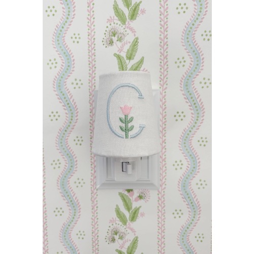 Embroidered Flower Initial Monogram Night Light: Custom Nursery Decor