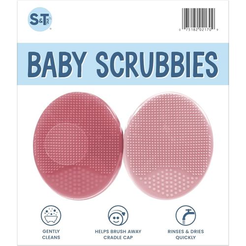 S&T INC. Exfoliating and Massaging Cradle Cap Bath Brushes for Baby, Silicone - 2 Inch x 2.5 Inch, Pink, 2 Pack