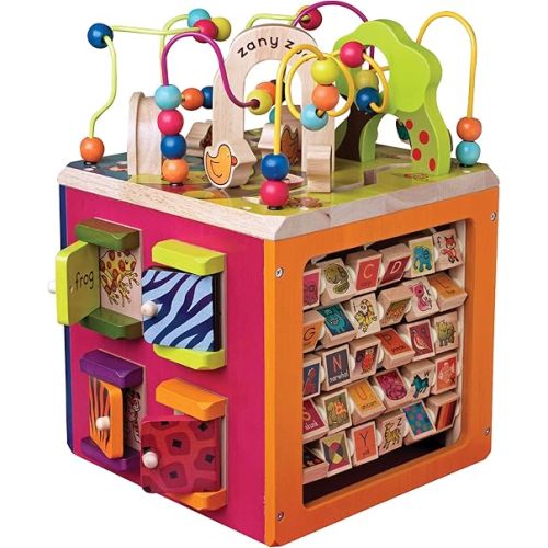 B. – Wooden Activity Cube – Activity Center with Alphabet – Educational Toys – Wooden Toys for Toddlers, Kids – 1 Year + – Zany Zoo