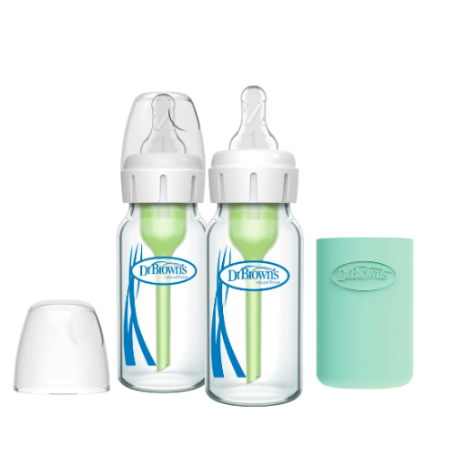 4 OZ Dr. Brown's Narrow Glass Baby Bottle with Silicone Sleeve, 2-Pack