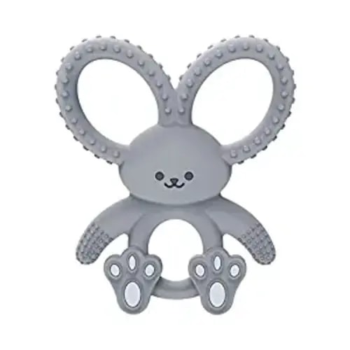 Dr. Brown's Flexees Gray Bunny, Soft 100% Silicone Baby Teether, BPA Free, 3m+