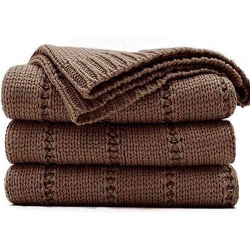 RECYCO Cable Knit Brown Throw Blanket for Couch, Super Soft Warm Cozy Decorative Knitted Throw Blanket 2.3LB for Bed, Sofa, Chair 50"x60"