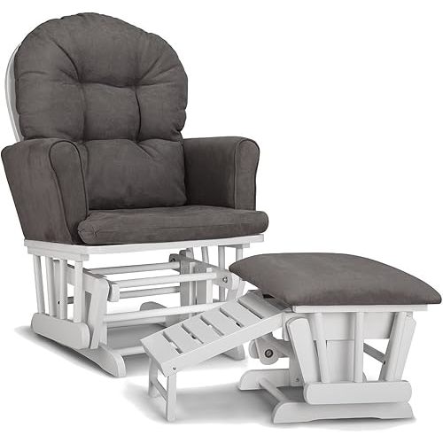 Graco Parker Semi-Upholstered Glider and Nursing Ottoman, White/Gray Cleanable Upholstered Comfort Rocking Nursery Chair with Ottoman