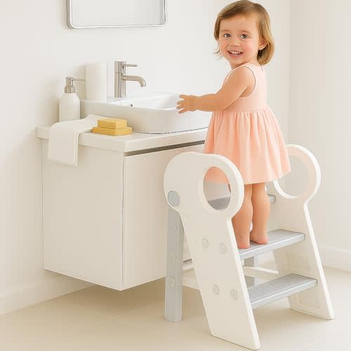 Toddler Step Stool for Bathroom Sink, Adjustable 3 Step Stop for Kids with Handles, Non-Slip Pads, Toilet Stool Potty Training, Kitchen Standing Tower for Bedroom Kitchen Counter Helper