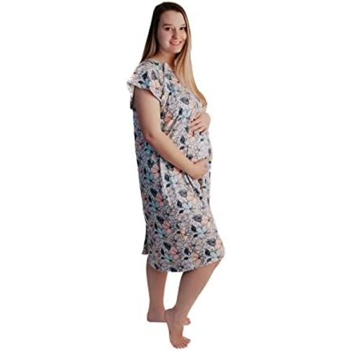 Three Little Tots Mommy Labor and Delivery Gown - Stretchy Soft Maternity and Nursing Nightgown