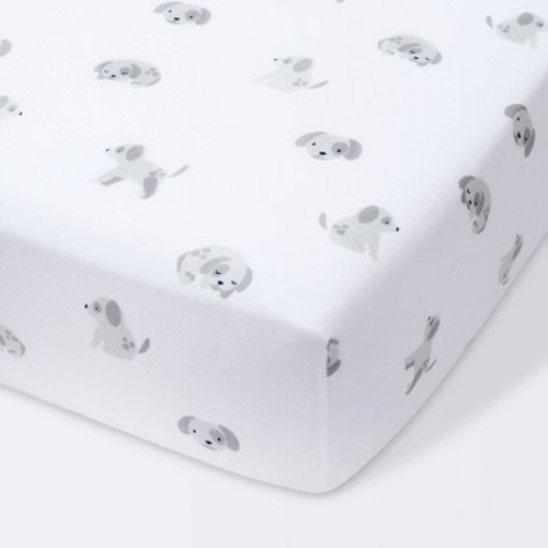 Puppies Crib Fitted Sheet - Cloud Island™ White/Gray