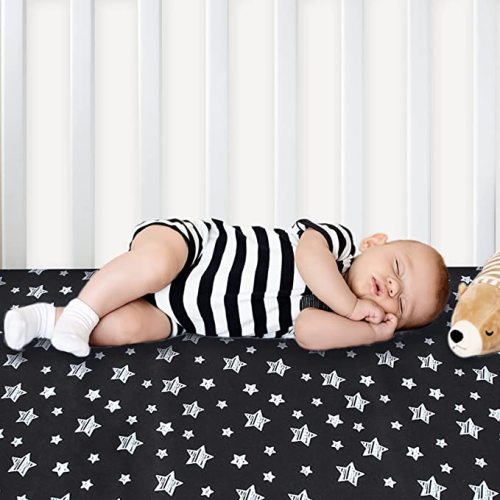 Mini Crib Sheets, 2 Pack Pack and Play Sheets, Stretchy Playard Fitted Sheet, Compatible with Graco Pack n Play, Soft and Breathable Material, Grey & Black - Grey&black - playard sheet