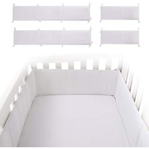 Forro de malla suave y transpirable acolchado grueso, 4 piezas de almohadillas de choque para los lados, fácil de instalar (blanco)
