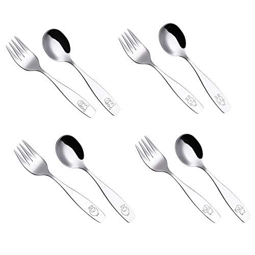 ANNOVA Kids Silverware 8 Pieces Children's Safe Flatware Set - Children Forks, Children Tablespoons, Toddler Utensils, Metal Cutlery Set for LunchBox (Stainless Steel, 8 Forks & Spoons)